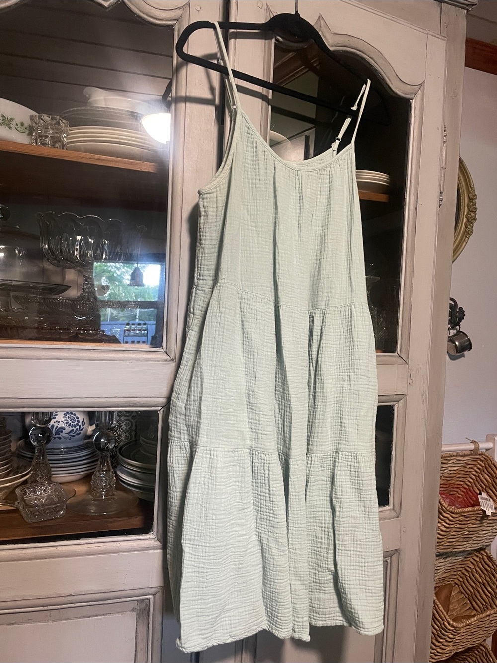 Universal Thread Sage Green Tiered Spaghetti Strap Midi Dress